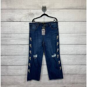 Lucky & Blessed Plus Size Lightening Bolt Patch Distressed Cropped Jeans Size 18